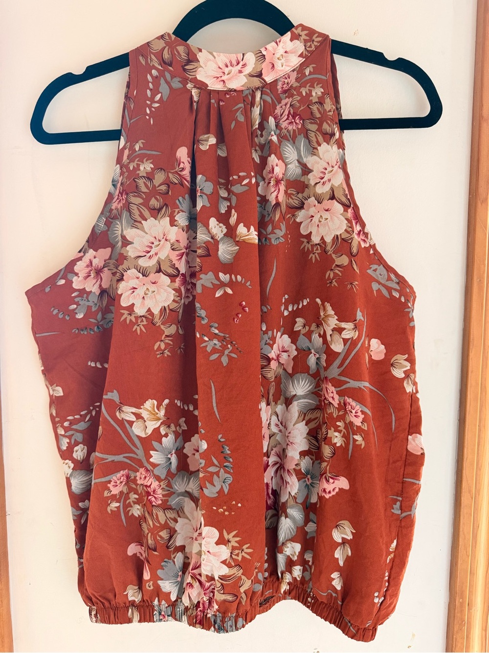 Floral High Neck Cinched Waist Top Size Large